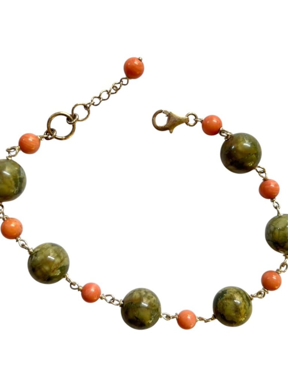 Green Jasper Stone Coral Sterling Silver Bracelet Extender Artisan Handmade